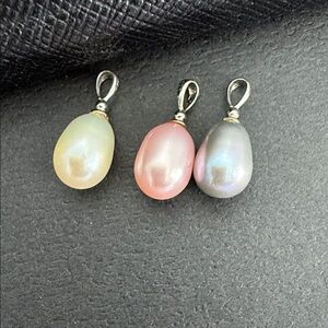 Tear drop Pearl 925 Silver Pendant Set - Multicolor